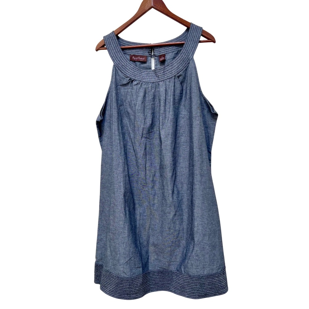NWT Speed Control New York Black‎ Chambray Sleeveless Pleated Dress 3X Cotton
